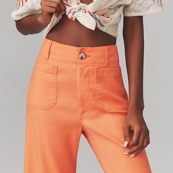 Anthropologie The Colette Cropped Wide-Leg Pants by Maeve Linen Edition 34 - Picture 2 of 4